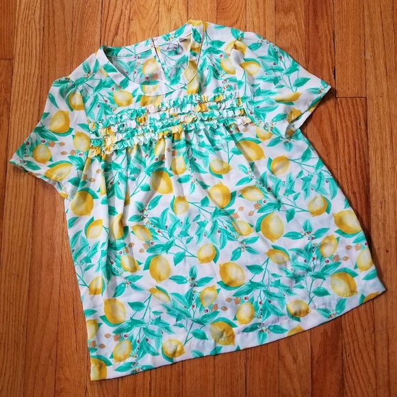 Elle Short Sleeve Blouse Lemon Print White Medium - Picture 2 of 8